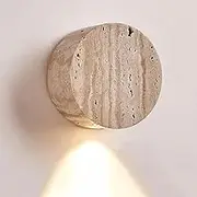 YPDTSNGV Modern Retro Round Yellow Travertine Wall Light, G 4 Base Farmhouse Wall Lamp, Simple Creative Bedroom Bedside Decorative Lamp, for Bedroom Living Room Study Room Wall Mounted Lamp