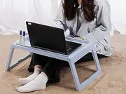 CARLA HOME Multifunction Laptop Bed Desk with Foldable Legs for Home Office, Breakfast Serving Bed Stand Tray, Sofa Tray with Foldable Legs, Multifunction Lap Tablet with Drawer for Eating (Blue)