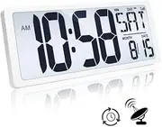 TXL Atomic Clock with Backlight, 14.2" Digital Wall Clock, Battery Operated, Large Display with Day, Date & Temperature, Bedroom, Living Room, Office