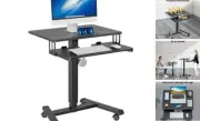 Mobile Standing Desk with Keyboard Tray, Mobile Podium, Computer Workstation
