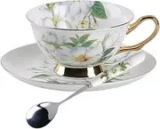 Supercap - Ceramic Tea Cup and Saucers with Gold Trim, Porcelain Bone China Exquisite Glazed Teacup, Saucer, Spoon, Turkish Coffee Mug, Espresso Latte Mug for Party