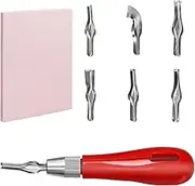 Tanstic 2Pcs Rubber Stamp Carving Kit, Includes 4 x 6 Inch Rubber Block Stamp Carving Block with Cutter Tools, Stamp Making Kit Linoleum Cutter with 6 Types Blades for Printmaking, Printing