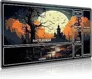 BREIDMKFM Playmat for MTG with Magic Zones, 24 x 14 inches Game Play Mat for MTG TCG, Trading Card Game Play Mat Desk Mats with Stitched Edges Non-Slip Base, Halloween Night B