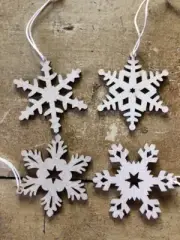 24 MINI Snowflake Ornaments Laser-Cut Birch Wood Decorations Art Craft Shapes