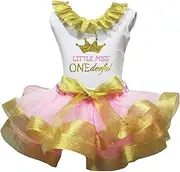 [Petitebella] Girls' Little Miss Onederful White Shirt Pink Petal Skirt Set