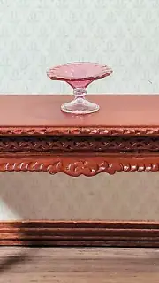 Dollhouse Miniature Candy Dish Cranberry Ribbed Glass 1:12 Scale Hand Blown