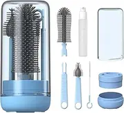 AnnuoYi Bottle Cleaning Brush, Travel Baby Bottle Brush Set with Extendable Silicone Bottle Brush,Nipple Cleaner Brush,Straw Brush, Soap Dispenser, Dust Cap and Stand Bottle Cleaner Kit
