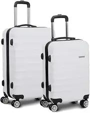 [Wanderlite] Luggage Set 2pcs Trolley Suitcase Sets Hard Case Shell, Bag Carry on Adult Kids White Travel Hand Luggages, Lightweight Roller TSA Lock 4 Universal Wheels