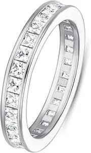 [SUGARKITTEN LONDON] Rhodium on Sterling Silver Full Eternity 2.1mm Channel Set Princess Cut CZ Wedding Ring