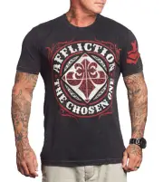 New Affliction Men Short Sleeve Crew Neck Shirt Tyron Woodley Cross Black Wash