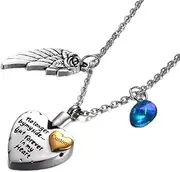 DOTUIARG Heart Cremation Urn Necklace for Ashes Angel Wing Pendant Jewelry and Birthstones No Longer by My Side But Forever in My Heart