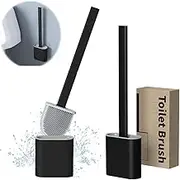 Heatunk 2-Pack Silicone Toilet Brushes with No-Slip Handle and Soft Bristles - Includes Holders and Anti-Drip Base - Complete Bathroom Cleaning Set-Black