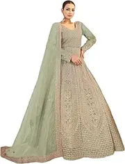 [FASHION BAZAR 365] Women's Pure Butterfly Twill Net Fabric Front & Back Heavy Coding & Full Stone Work Gown 11464
