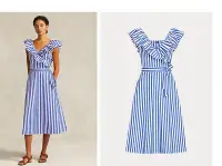 在飛比找Yahoo!奇摩拍賣優惠-Polo Striped Ruffled Cotton Wr