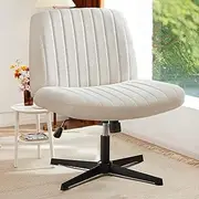 Uandhome Criss Cross Chair, Armless Cross Legged Office Desk Chair No Wheels, Swivel Height Adjustable Fabric Wide Desk Chair, Computer Task Vanity Chair for Home Office,Beige