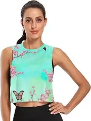 [ODAWA] Colorful Butterflies Birds Womens Crop Top Running Tank Tops Gym Tops Sizes S-2XL