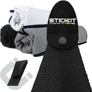 STICKIT Magnetic Towel, Black | Top-Tier Microfiber Towel with Deep Waffle Pockets | Powerful Magnet for Strong Hold | Super Absorbent and Quick Dry Towel