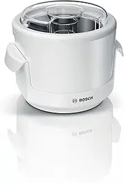 Bosch MUZS2EB Ice Cream Maker, 550 ml, Homemade Ice Cream, Sorbet and Frozen Yoghurt, White, Splash Guard Lid with Filling Hole, Suitable for Bosch MUM Series 2 Food Processors