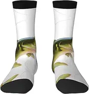 [EdWal] Soft Bait with Fishing Line Eating Little Fish print Moisture Wicking Socks Sports Socks for Men and Women Warm thermal Boot Hiking Socks