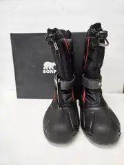 SOREL Youth Flurry Winter Snow Boots, Black, Bright Red, (7 M US Big Kid)