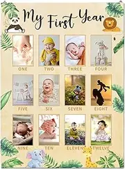 Nuyhgtr First Year Photo Display Board, 12 Months Photo Board, Milestone Photo Banner, Wooden Photo Board for Birthdays, Charming First Year Photo Display Board for Celebrating Baby's Milestones