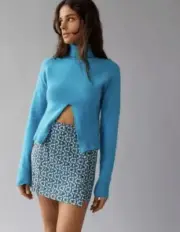 NWT Urban Outfitters Jagger Button-Front Mini Skirt Blue Medium. Retails For $49