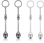 [Fabselection] 4 pcs Mini Crown Spoon Keychain Teaspoon Pendant Necklace Key Ring Mini Spoon Keychain for Filling Vials with Salts, Sand, Glitter with Keychain Loop Pendant (Silver, Black)