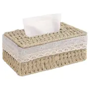 Paper rope tissue box, tissue box with lining tissue dispenser, bohemian decorative tissue box storage box, 24x14x10cm beige