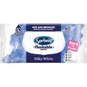 Sorbent Silky White Flushable Wipes 80 pack