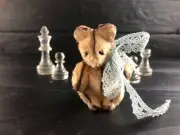 Beige plush artist teddy bear Miniature bear toy for Blythe doll, Christmas gift