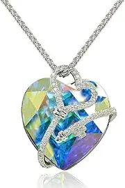 [GemStar USA] Engraved Key to My Heart Large Heart Necklace Made with Swarovski Crystal