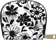 [EdWal] Black and White Flowers Print Card Holder Unisex Credit Card Case for Men and Women Leather Card Holder, Slim Business Card, White, One Size