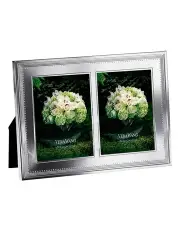 [Wedgwood] 5x7 Inch Grosgrain Double Photo Frame in Silver