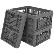 Plastic Milk Crates, Collapsible Storage Crate, 34L Black Plastic Crates Stac...