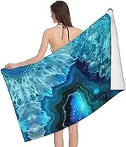 JBYJBX Bright Aqua Blue Print Beach Towel Quick Dry Sandproof Microfiber Beach Bath Towel for Travel Pool Camping