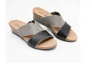 Naot Leather Wedge Slide Sandals Tiara black/Gray/Khaki 39 8.5-9