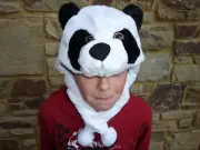 *NEW* Kids Safari Plush Panda Hoodie Hat With Ties OSFM