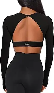 [Danysu] Open Back Crop Tops with Removable Pad Backless Workout Gym Shirt Bra Going Out Top