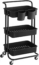Trolley on Wheels Rolling Cart, 3-Tier Storage Cart, Storage Trolley with Handle 2 Small Organizers, Steel Frame Trolley