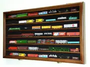 Train Model Trains Display Case Cabinet Wall Rack w 98 UV Lockable Walnut