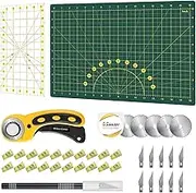 Headley Tools Rotary Cutter Set - 45mm Fabric Cutter, 5 Extra Rotary Blades, A3 Cutting Mat, Quilting Ruler and Sewing Clips, Craft Knife Set, Ideal for Crafting, Sewing, Scrapbooking, Patchworking
