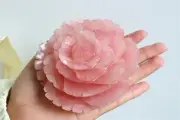 370g Natural Pink Rose Quartz Carved Crystal Flower Skull Reiki Healing Decor