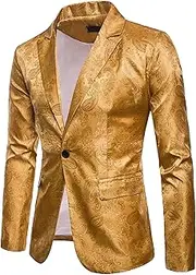 [DGHM-JLMY] Men Slim Fit Shawl Lapel Blazer Coat Regular Fit Suit Floral Blazer Jacket Business Jacquard Tuxedo Party Dinner