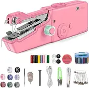 Handheld Sewing Machine for Beginners, Portable Mini Sewing Machine with Two Powered Supply Modes,Simple Operation, Quick Stitching for Home & Travel & DIY (Pink)