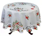 Holiday Christmas Tree Red Poinsettia Snowy Cabin Tablecloth & Napkins White