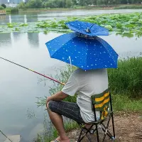 在飛比找Yahoo!奇摩拍賣優惠-【機車沙灘戶外專賣】釣魚雙層釣魚傘帽 頭戴雨傘 防晒雨傘 摺