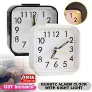 1/2 Quartz Alarm Clock With Night Light NoTick Snooze Silent Small Bedside Clock