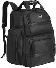 FASITE Tool Bag Backpack - Heavy Duty Professional Storage & Organizer for Contractor, Electrician, Plumber, HVAC, Large Front Flap Fit 13" -17" Laptops Notebook, Black, Black, One_Size, Travel