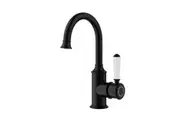 Clasico Gooseneck Basin Mixer Ceramic Handle in Matt Black