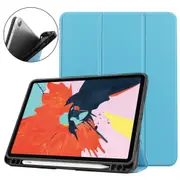 For iPad Air 10.9in (2020) Case, PU Leather Cover, 3-Fold Stand, Sleep/Wake Function, Pen Slot, Sky Blue